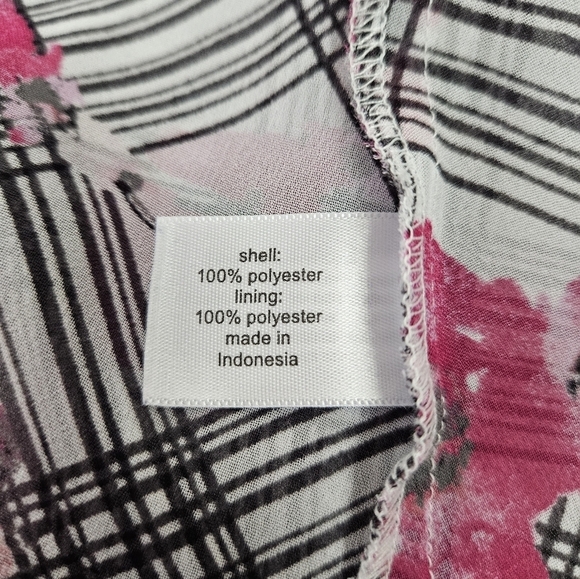 Lane‎ Bryant Black White Plaid Pink Floral Print Layered Chiffon Top Size 16 - Picture 6 of 8